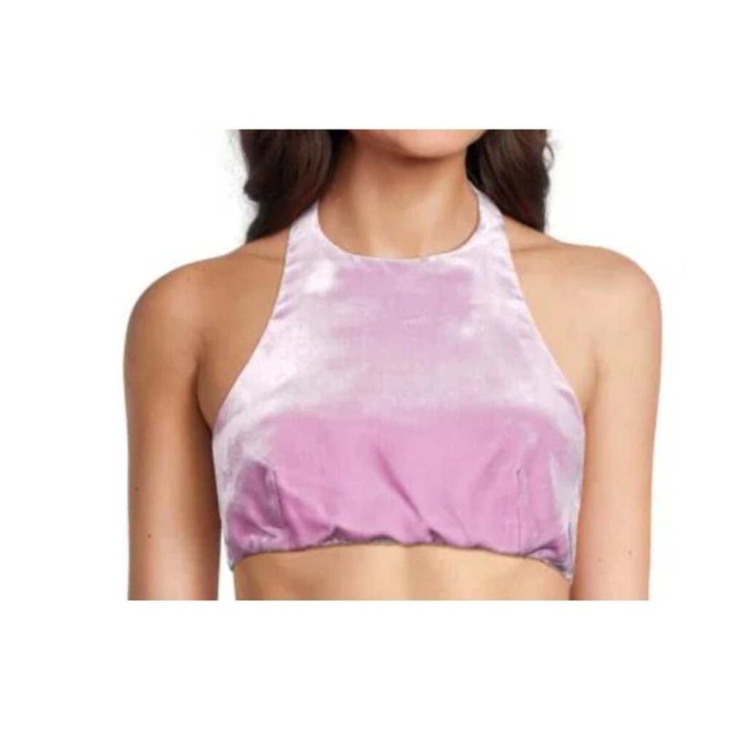 Valentino Velvet Halter Crop Top In Water Lilac